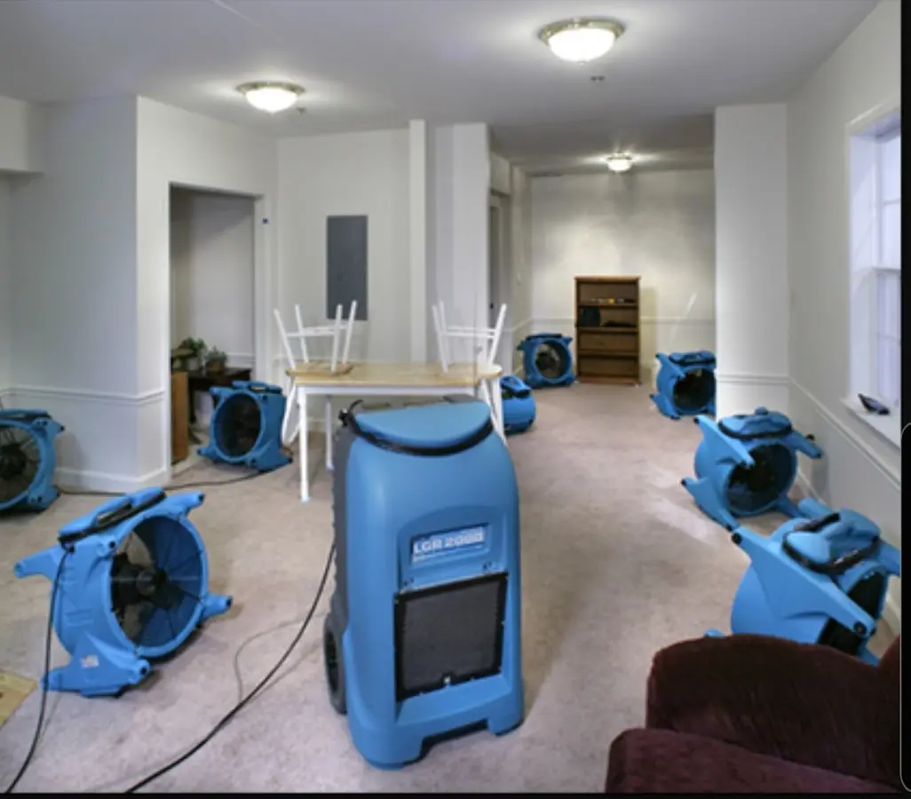 Air movers and dehumidifier setup for Water Extraction & Removal in Alliance